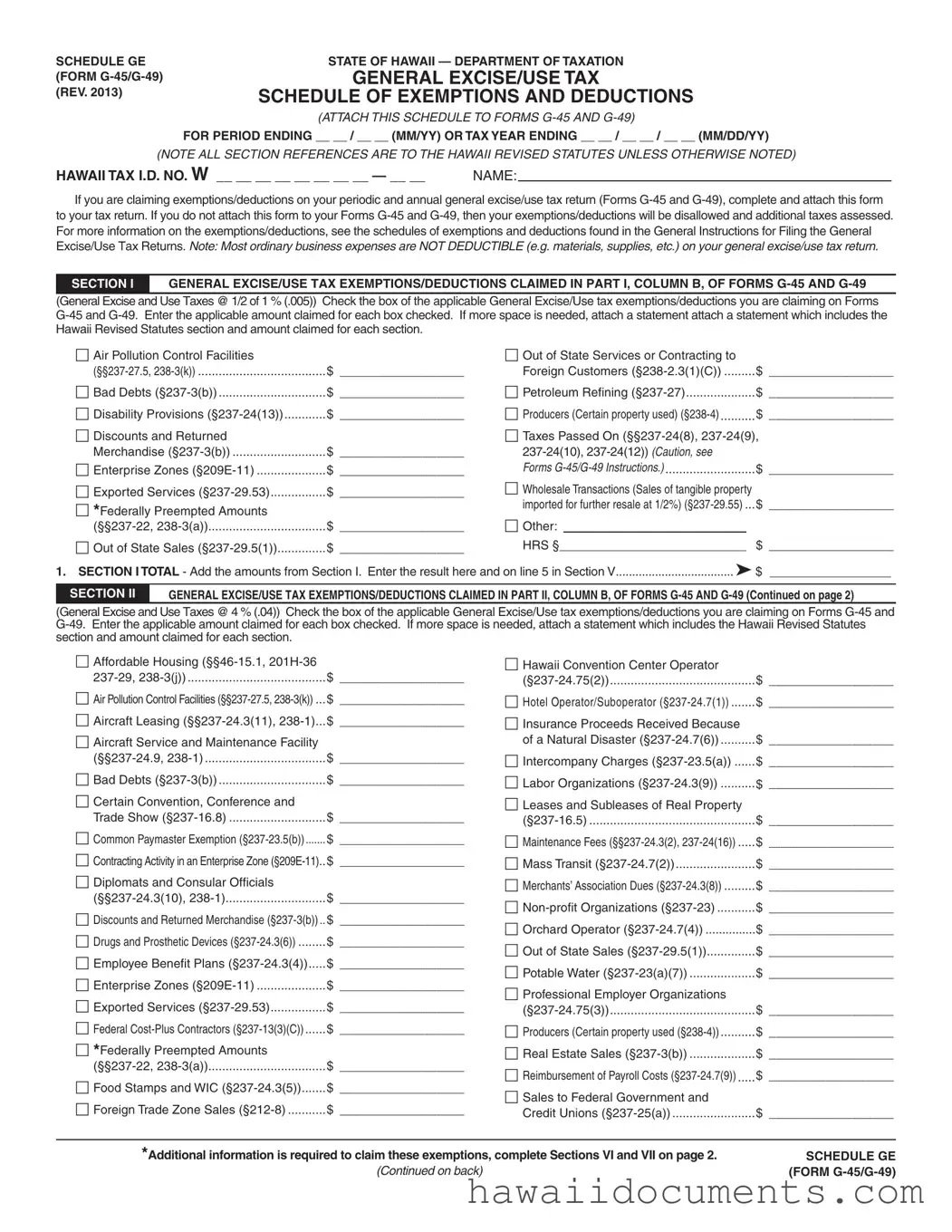 Fill Your G 45 Hawaii Form