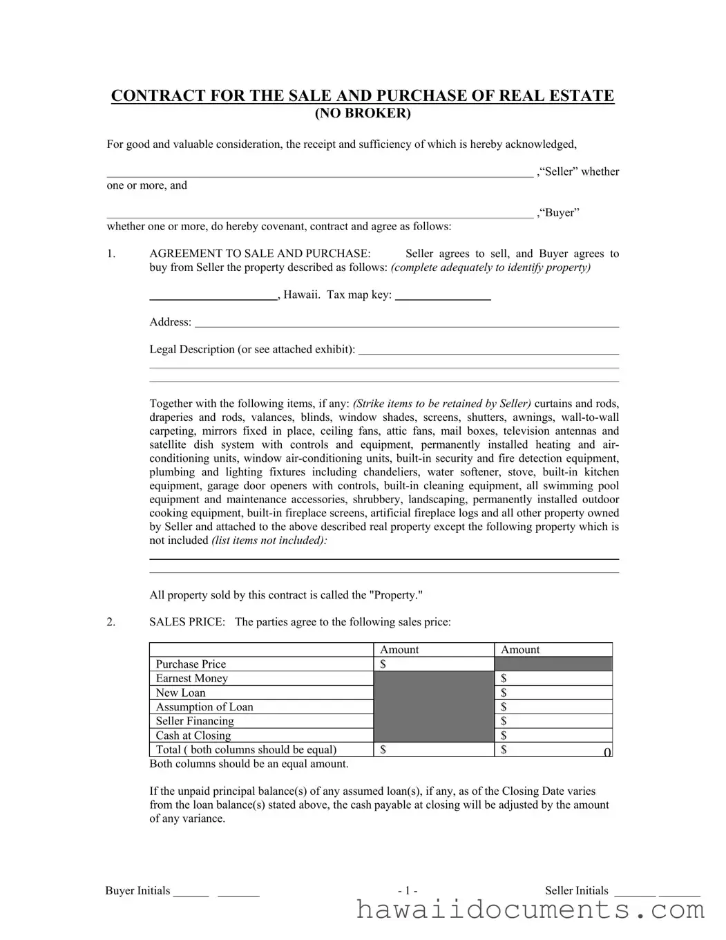 Fill Your Hawaii Agreement Of Sale Form