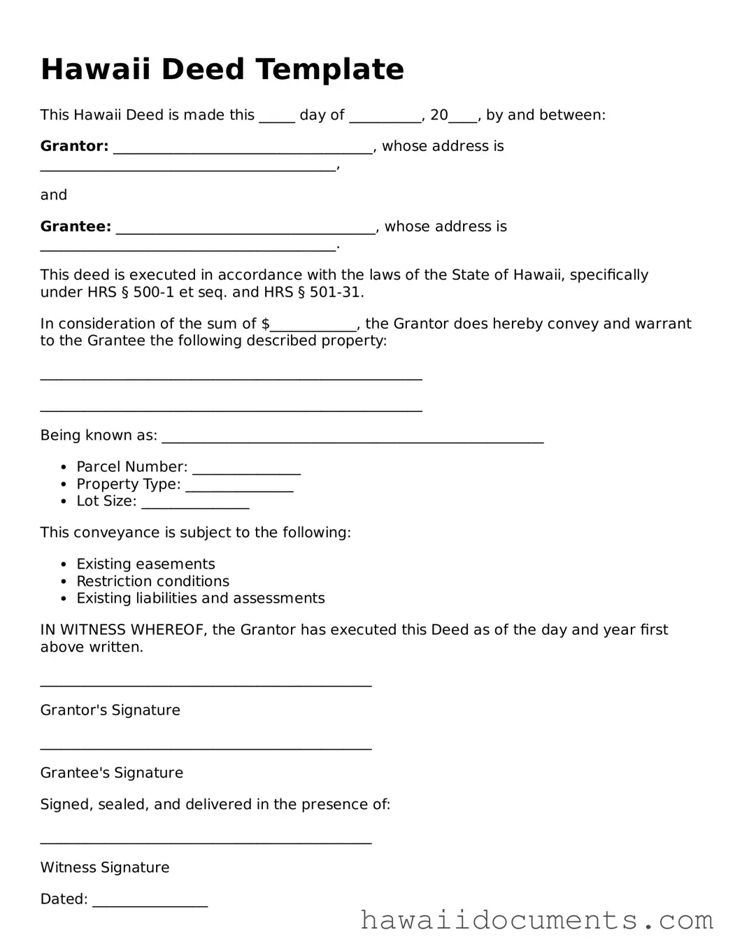 Printable  Deed Form for Hawaii
