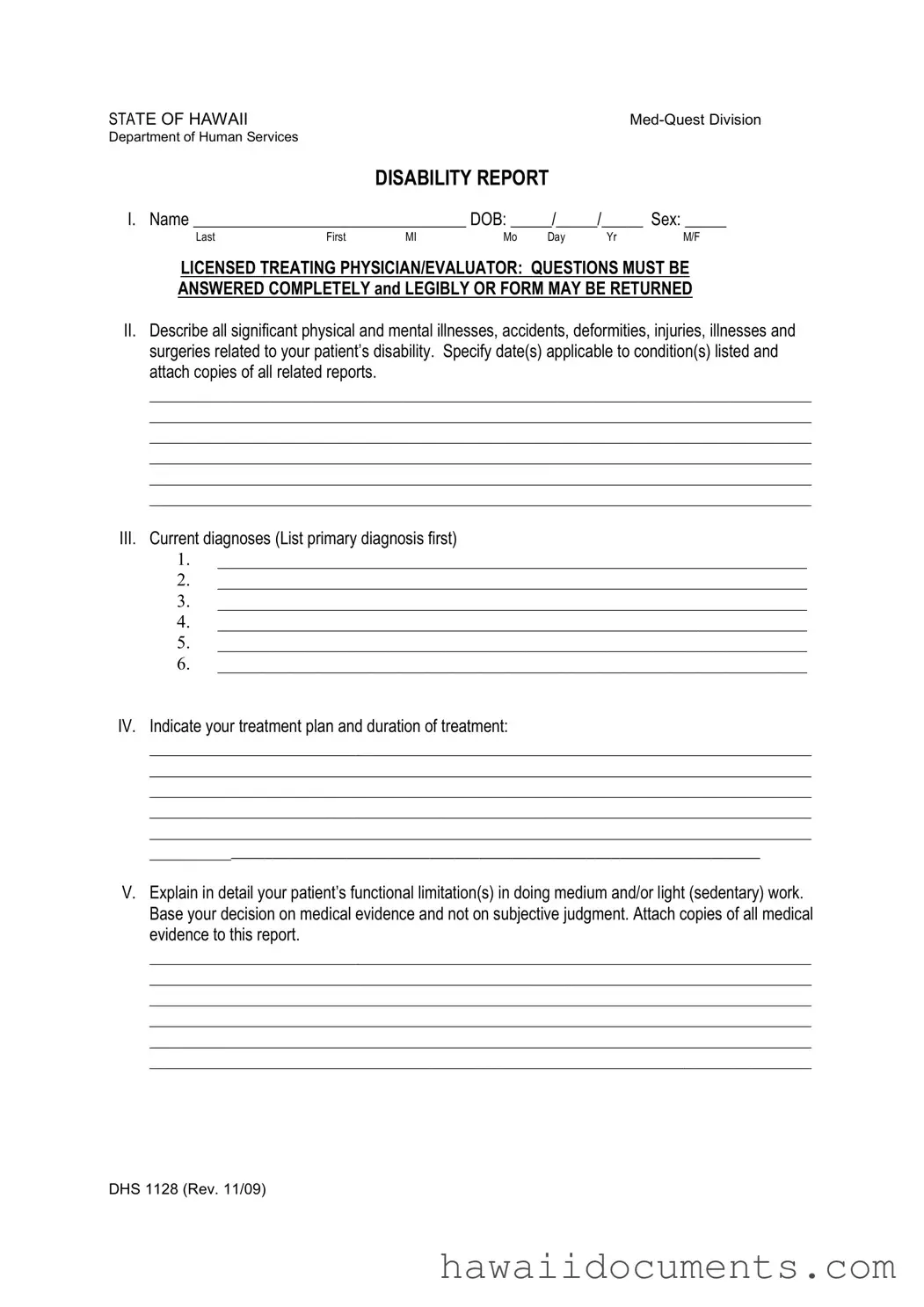 Fill Your Hawaii Dhs 1128 Form