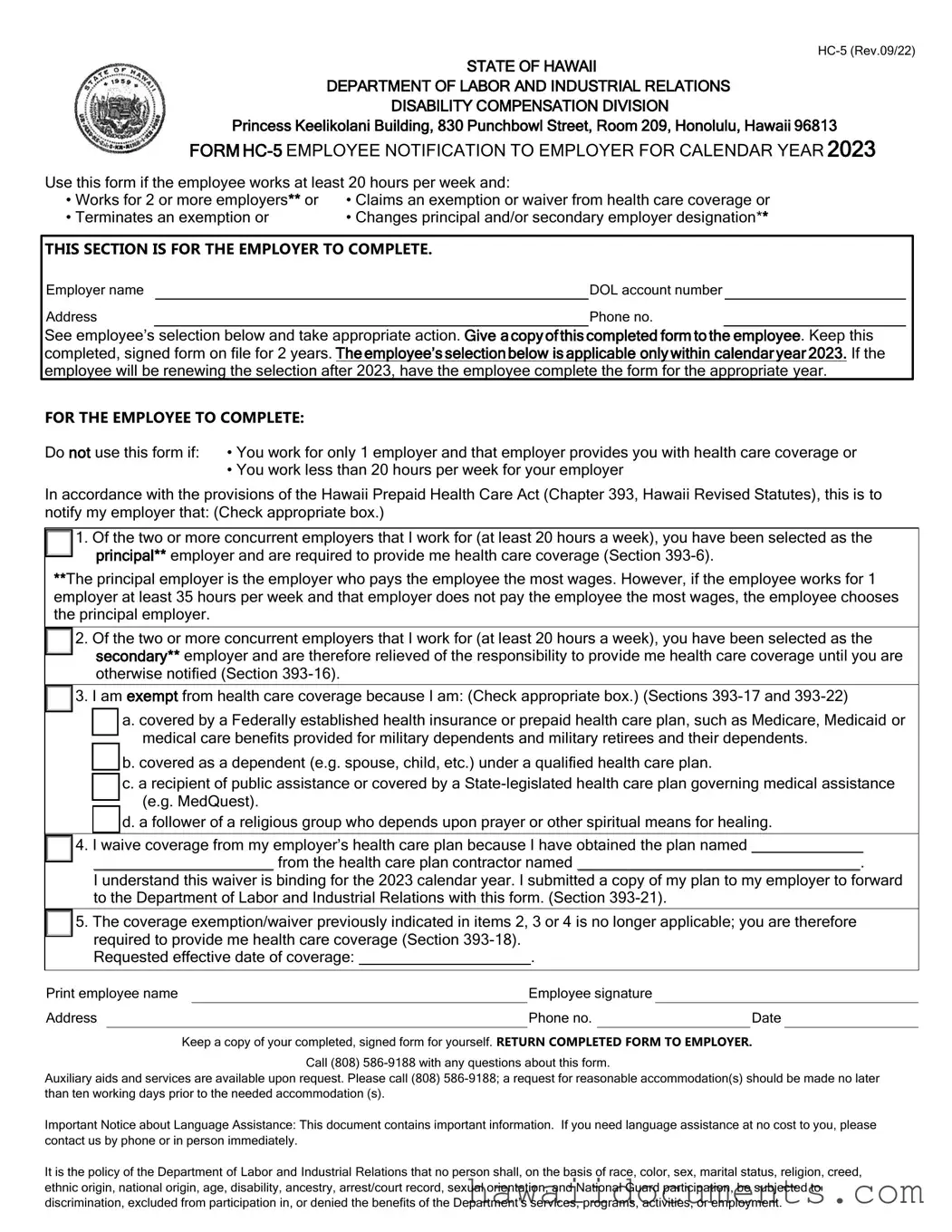 Fill Your Hawaii Hc 5 Form