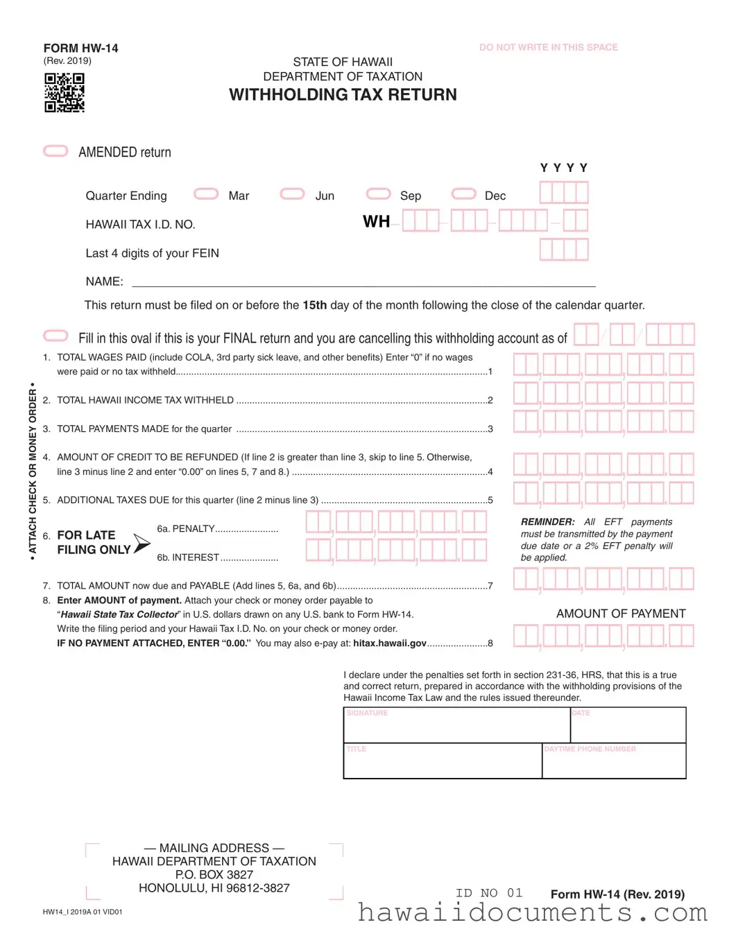 Fill Your Hawaii Hw 14 Form
