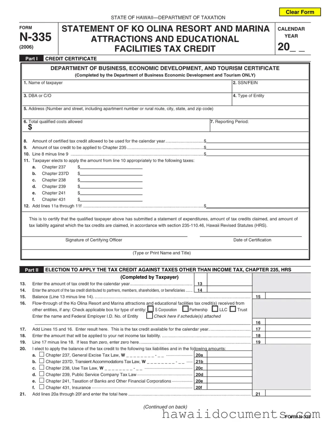 Fill Your Hawaii N 335 Form