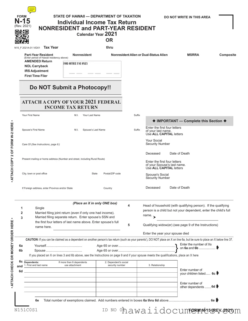 Fill Your Hawaii N15 Tax Form