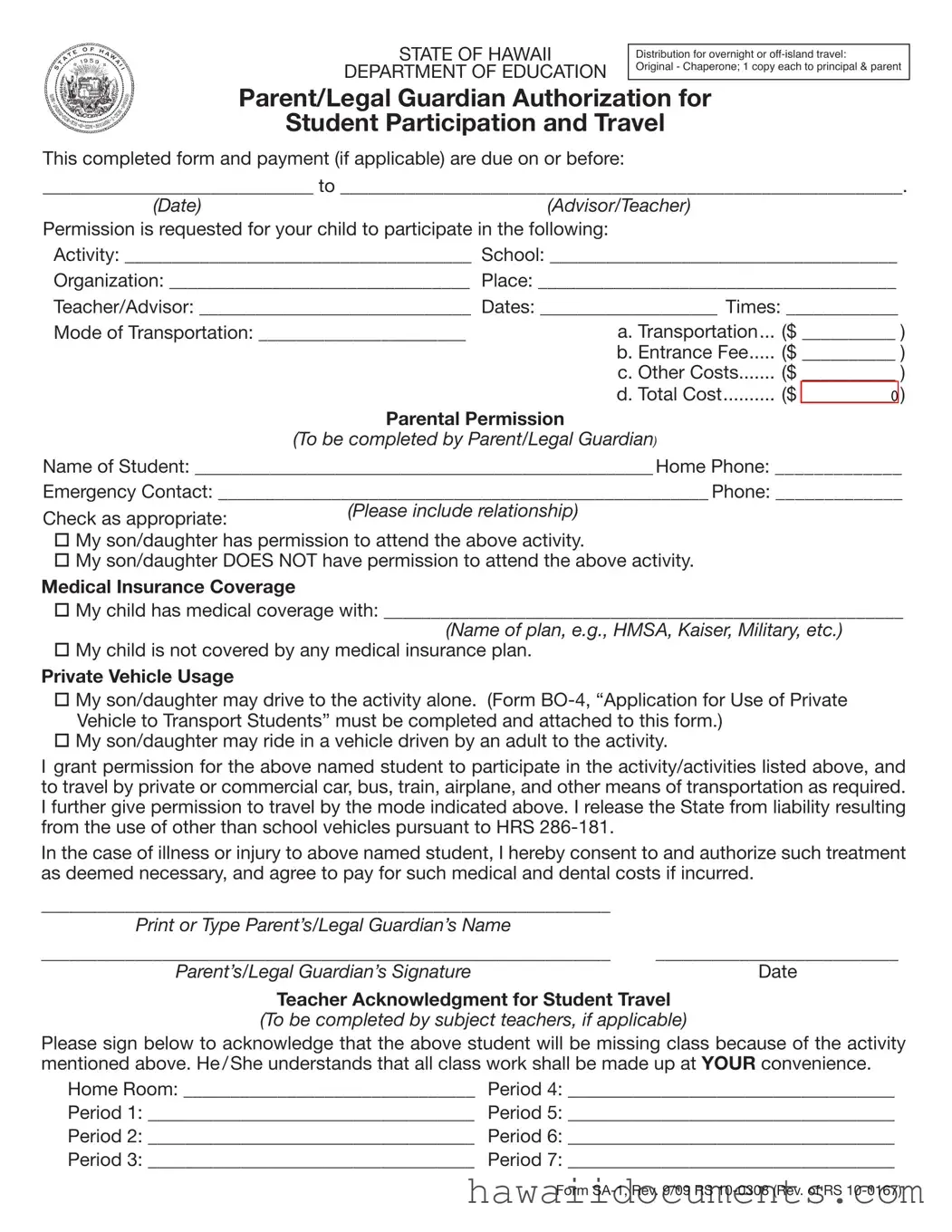 Fill Your Hawaii Sa 1 Form