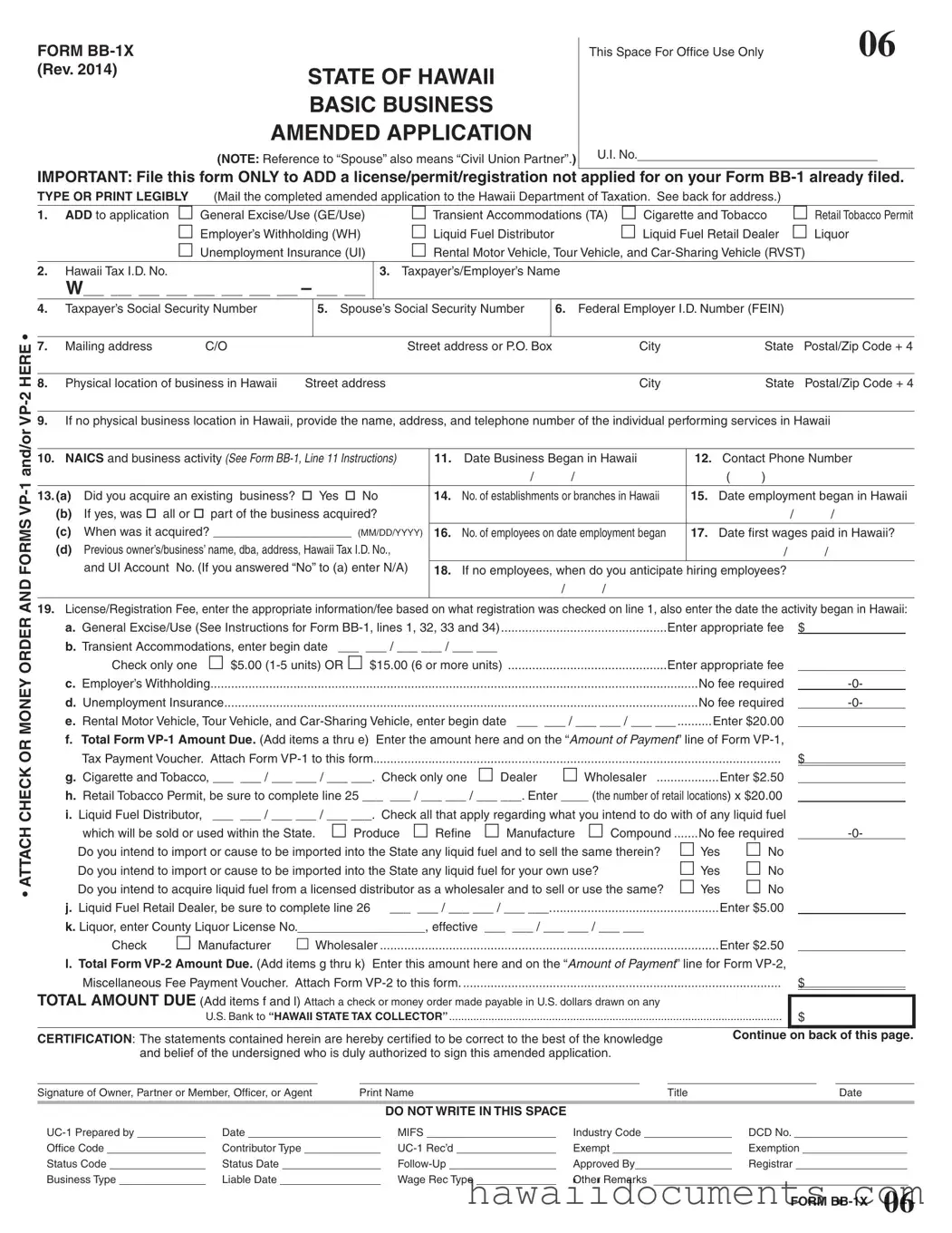 Fill Your Hawaii Tax Bb1X Form