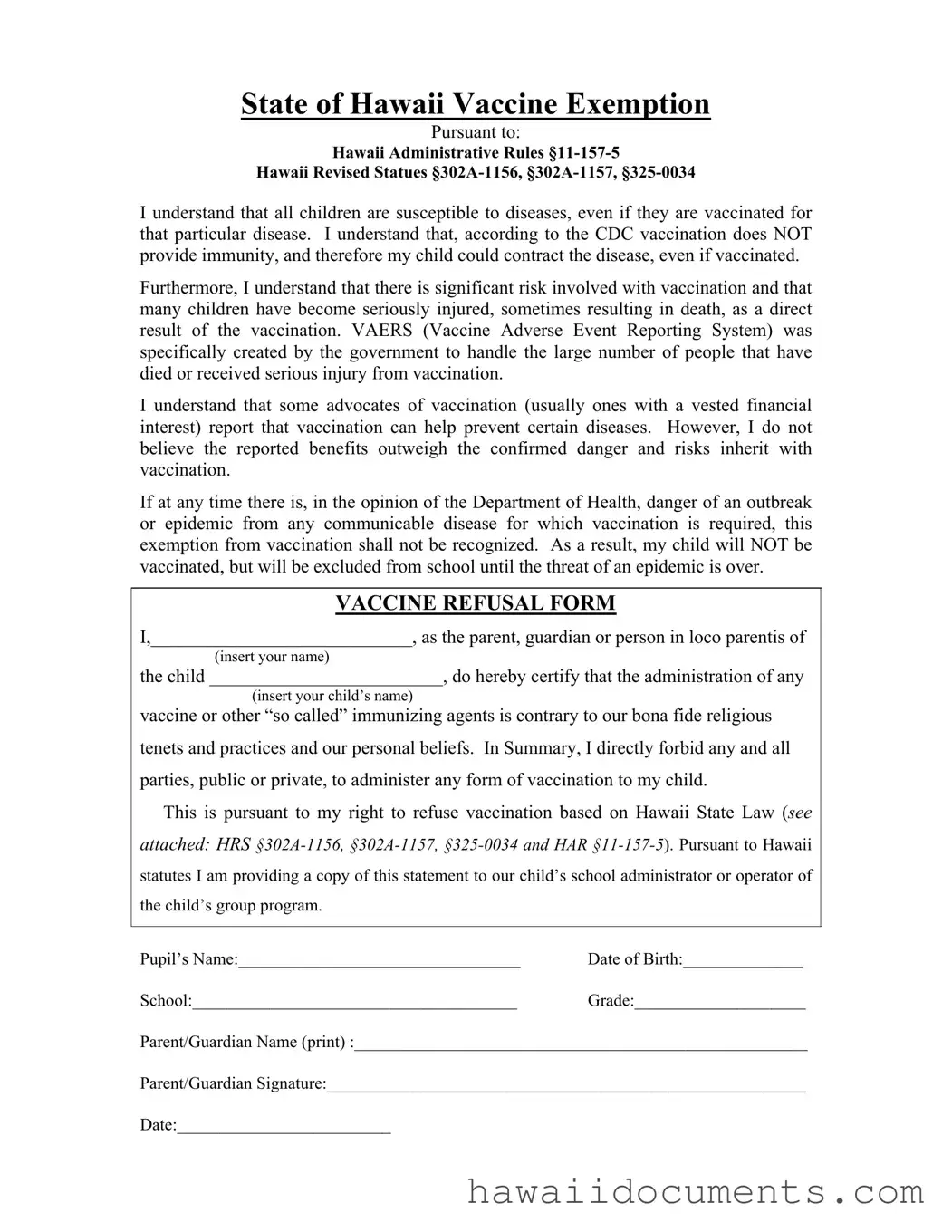 Fill Your Hawaii Vaccine Exemption Form