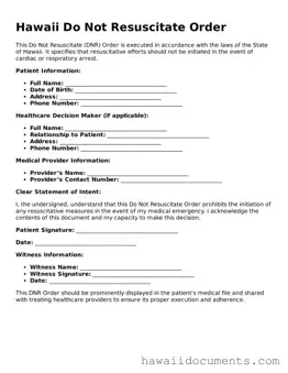 Printable  Do Not Resuscitate Order Form for Hawaii