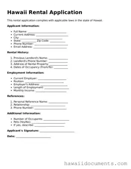 Printable  Rental Application Form for Hawaii