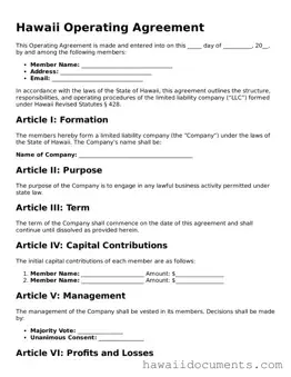 Printable  Operating Agreement Form for Hawaii