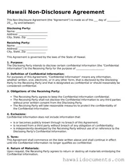 Printable  Non-disclosure Agreement Form for Hawaii