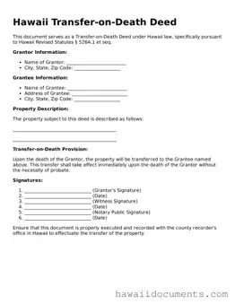 Printable  Transfer-on-Death Deed Form for Hawaii