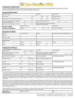 Fill Your Ono Hawaiian Bbq Job Application Form