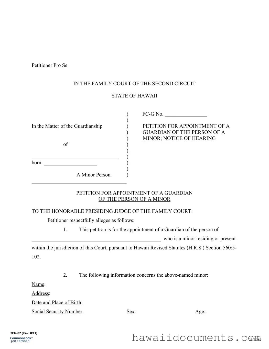 Fill Your State Hawaii Guardianship Form