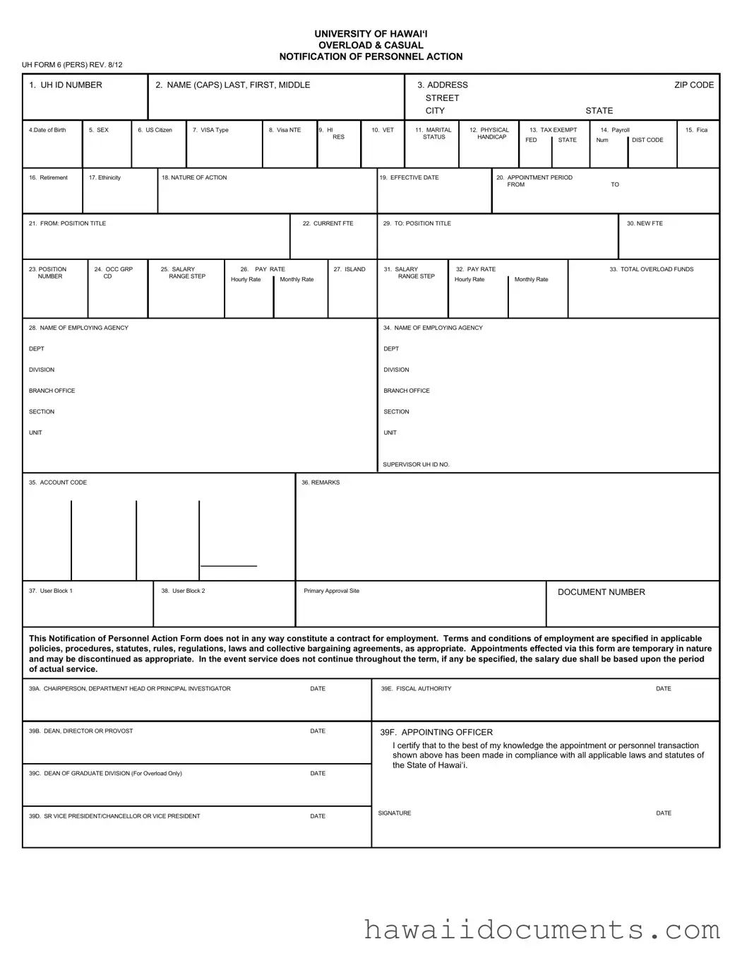 Fill Your Uh 6 Hawaii Form